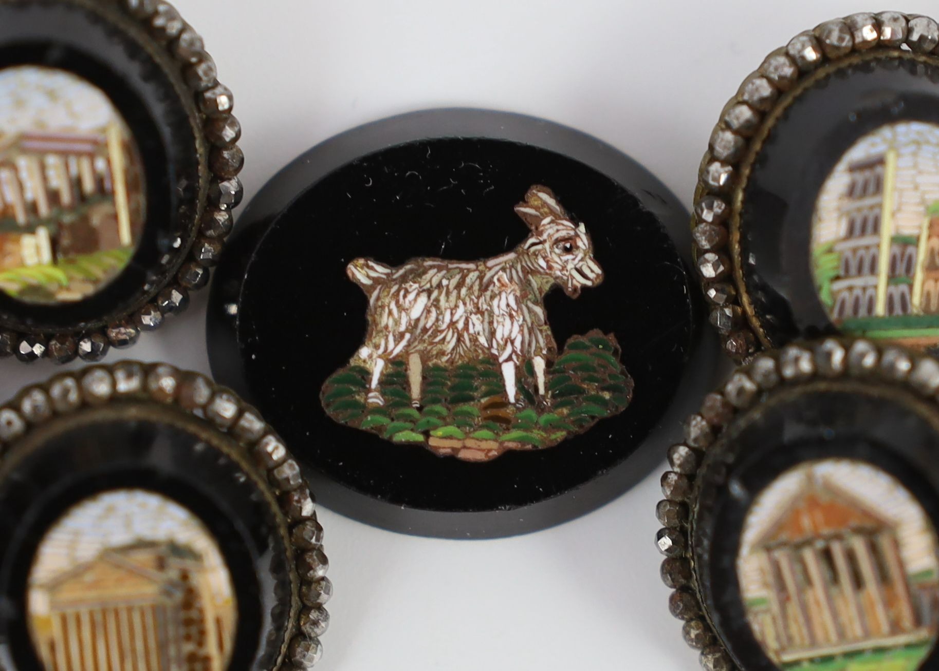 A set of ten 19th century Italian micro-mosaic buttons, 2.25 x 2cm